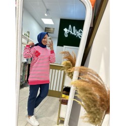 PAPATYA ÇİZGİLİ SWEAT FUŞYA