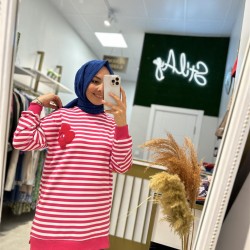 PAPATYA ÇİZGİLİ SWEAT FUŞYA