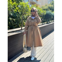 PARAŞÜT KAPŞONLU TRENÇKOT CAMEL