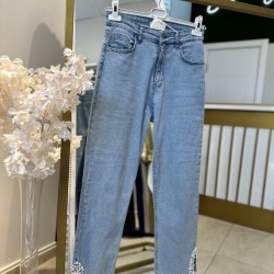 PAÇASI İNCİ DETAYLI KOT PANTOLON AÇIK MAVİ 