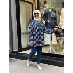 RELAX ÇİZGİLİ SWEAT LACİVERT