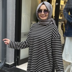 RELAX ÇİZGİLİ SWEAT SİYAH