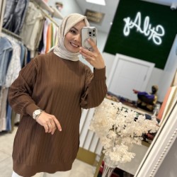 SOĞUK İPLİK MERSERİZE TUNİK KAHVE
