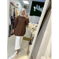 SOĞUK İPLİK MERSERİZE TUNİK KAHVE