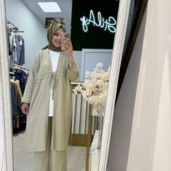 SÜS DİKİŞ DETAYLI BAĞCIKLI TAKIM SOFT YEŞİL 