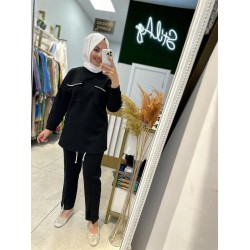 TAŞ DETAYLI SPOR TAKIM SİYAH