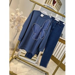 PAÇASI YARI TAŞLI DENİM PANTOLON KOYU MAVİ