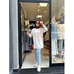 TAŞ İŞLEMELİ SWEAT BEJ