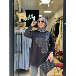 TAŞ İŞLEMELİ SWEAT SİYAH