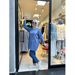 TAŞ İŞLEMELİ SWEAT İNDİGO