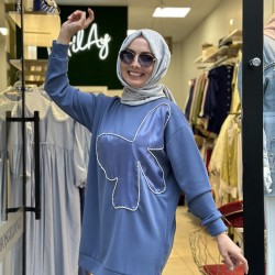 TAŞ İŞLEMELİ SWEAT İNDİGO