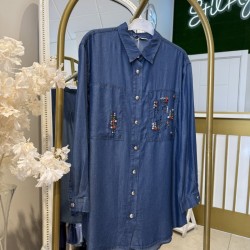 TAŞ İŞLEMELİ TENSEL GÖMLEK KOT MAVİ