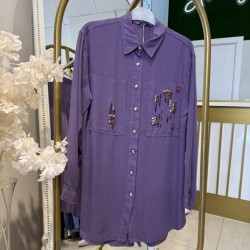 TAŞ İŞLEMELİ TENSEL GÖMLEK MOR