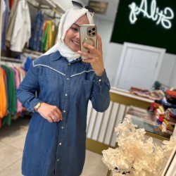 TAŞLI TENSEL GÖMLEK KOYU KOT MAVİ