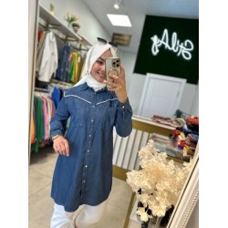 TAŞLI TENSEL GÖMLEK KOYU KOT MAVİ