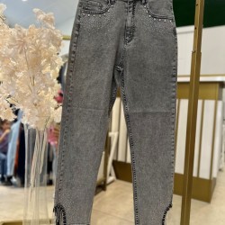 TAŞLI ZİNCİR DETAYLI KOT PANTOLON ANTRASİT