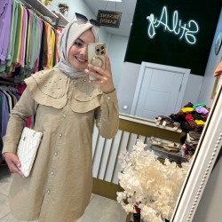 VESPA TAŞ İNCİ YAKALI GÖMLEK BEJ