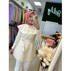 VESPA TAŞ İNCİ YAKALI GÖMLEK EKRU