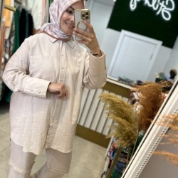 PAMUK KETEN İKİLİ TAKIM BEJ