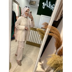 PAMUK KETEN İKİLİ TAKIM BEJ