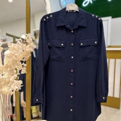 YILDIZ DETAYLI TENSEL GÖMLEK LACİVERT