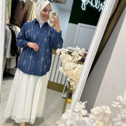 LACİVERT PUL PAYETLİ KOT GÖMLEK