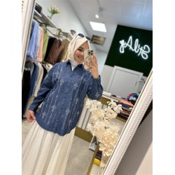 LACİVERT PUL PAYETLİ KOT GÖMLEK