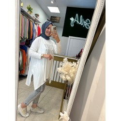 MİU MİU TAŞLI ASİMETRİK TUNİK BEYAZ