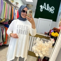 MİU MİU TAŞLI ASİMETRİK TUNİK BEYAZ