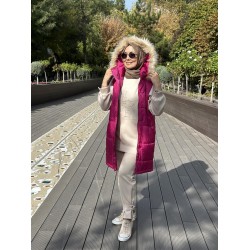PELUŞ KAPŞON DETAYLI ŞİŞME YELEK FUŞYA