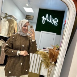 PONPON DETAYLI KAZAK KAHVE