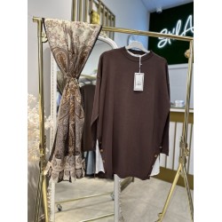 ÇİFT YAN VEREV TUNİK KAHVE