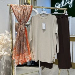 ÇİFT YAN VEREV TUNİK BEJ