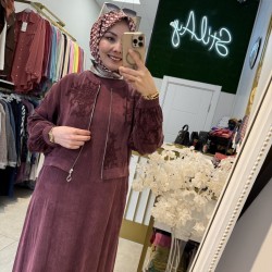 İPEK KUPRA ELBİSE BORDO