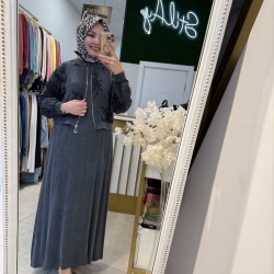 İPEK KUPRA ELBİSE ANTRASİT